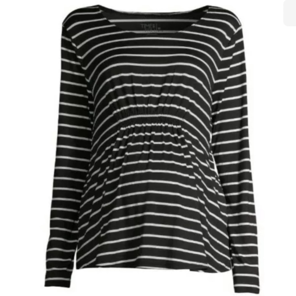 Time & Tru Smocked Long Sleeve Maternity Top Black NWT
